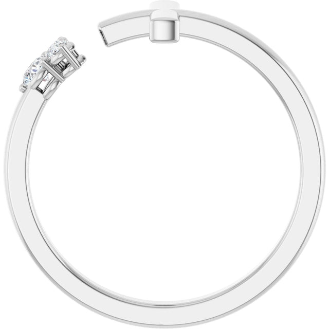 14K Gold Round Natural Diamond Accented Negative Space Cross Ring - White Gold - view 2