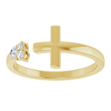 14K Gold Round Natural Diamond Accented Negative Space Cross Ring - Yellow Gold - view 3