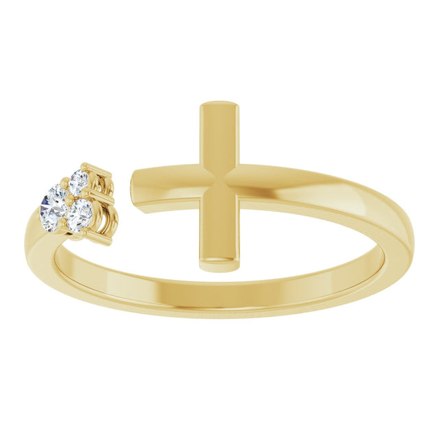 14K Gold Round Natural Diamond Accented Negative Space Cross Ring - Yellow Gold - view 3