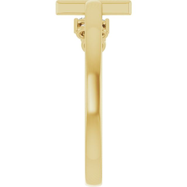 14K Gold Round Natural Diamond Accented Negative Space Cross Ring - Yellow Gold - view 4