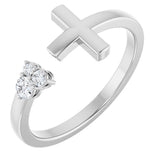 14K Gold Round Natural Diamond Accented Negative Space Cross Ring - White Gold
