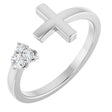 Platinum Round Natural Diamond Accented Negative Space Cross Ring
