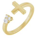 14K Gold Round Natural Diamond Accented Negative Space Cross Ring - Yellow Gold