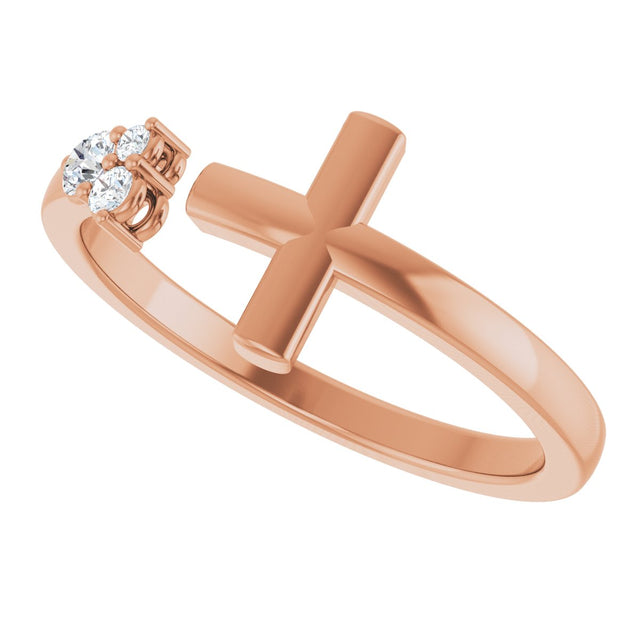 14K Gold Round Natural Diamond Accented Negative Space Cross Ring - Rose Gold - view 5