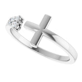 14K Gold Round Natural Diamond Accented Negative Space Cross Ring - White Gold - view 5