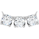 14K Gold Round Lab-Grown Diamond Three-Stone Curved Bar Necklace - White Gold