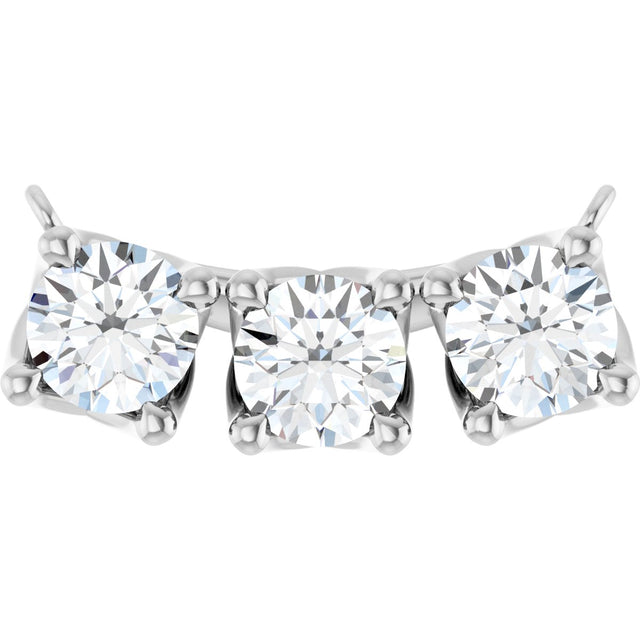 14K Gold Round Lab-Grown Diamond Three-Stone Curved Bar Necklace - White Gold