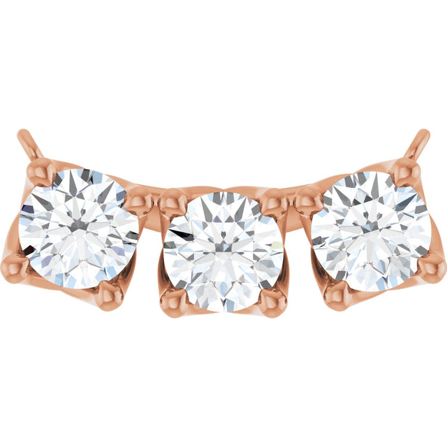 14K Gold Round Lab-Grown Diamond Three-Stone Curved Bar Necklace - Rose Gold