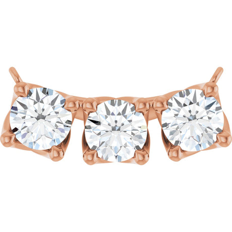 14K Gold Round Natural Diamond Three-Stone Curved Bar Necklace - Rose Gold