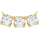 14K Gold Round Natural Diamond Three-Stone Curved Bar Necklace - Yellow Gold