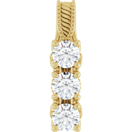 14K Gold Round Natural Diamond Three-Stone Pendant – 5/8 CTW - Yellow Gold