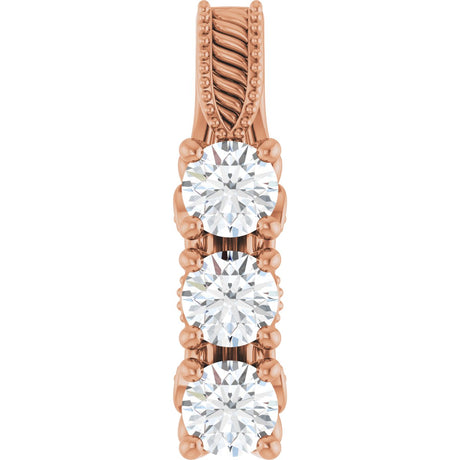 14K Gold Round Natural Diamond Three-Stone Pendant – 5/8 CTW - Rose Gold