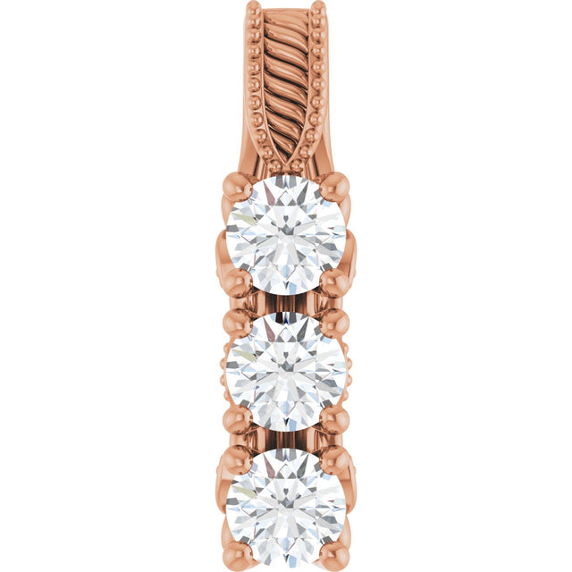 14K Gold Round Natural Diamond Three-Stone Pendant – 5/8 CTW - Rose Gold