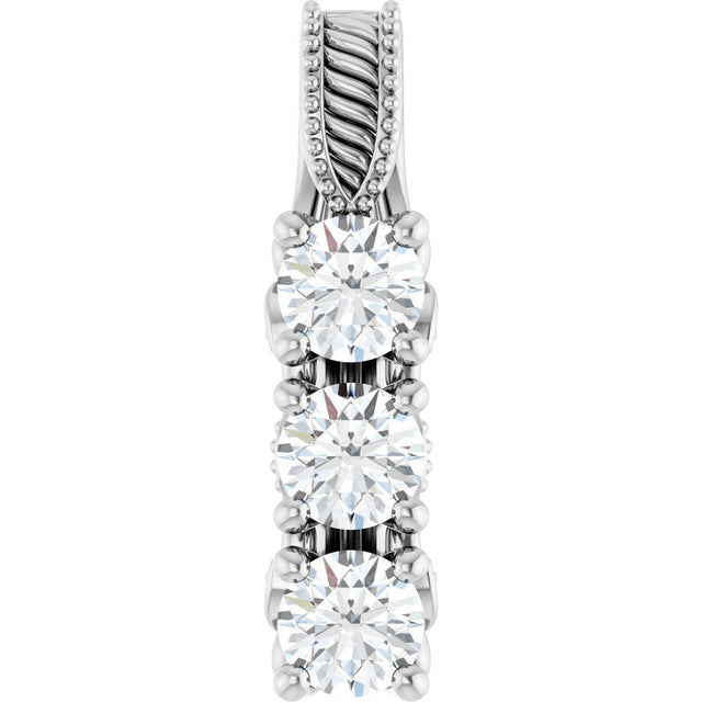 14K Gold Round Natural Diamond Three-Stone Pendant – 5/8 CTW - White Gold