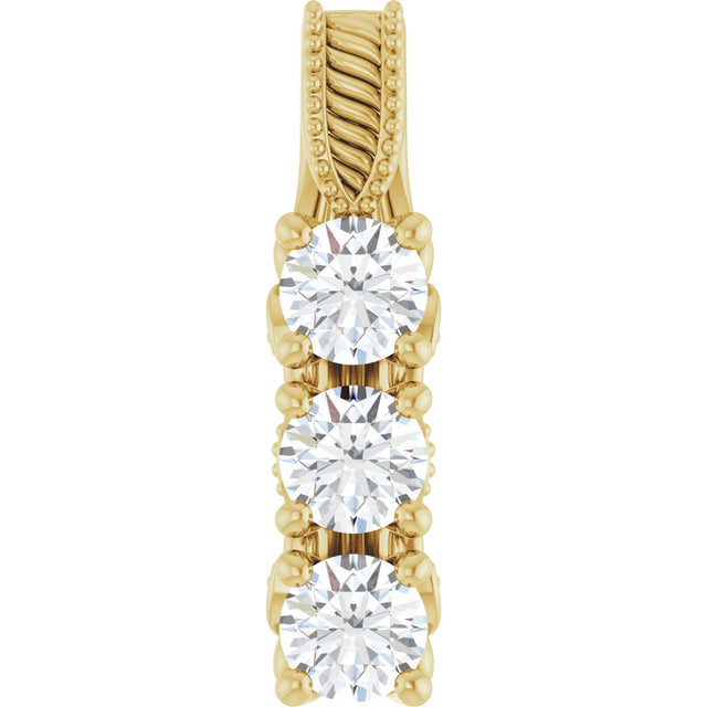 14K Gold Round Lab-Grown Diamond Three-Stone Pendant – 5/8 CTW - Yellow Gold