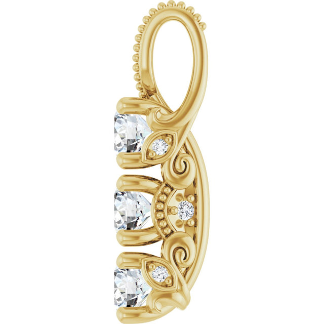 14K Gold Round Lab-Grown Diamond Three-Stone Pendant – 5/8 CTW - Yellow Gold - view 3