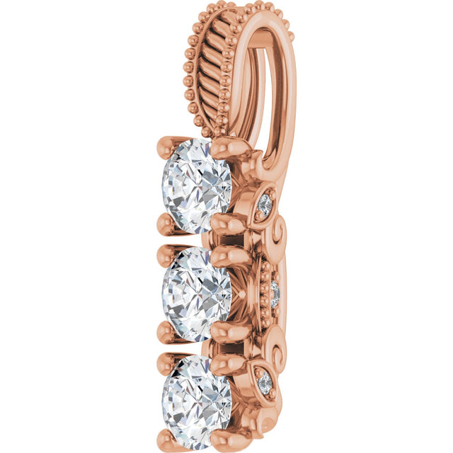 14K Gold Round Natural Diamond Three-Stone Pendant – 5/8 CTW - Rose Gold - view 2