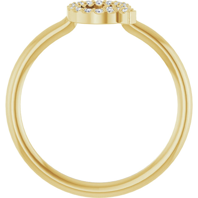 14K Gold Round Natural Diamond Accented Initial Ring - Yellow Gold - view 2