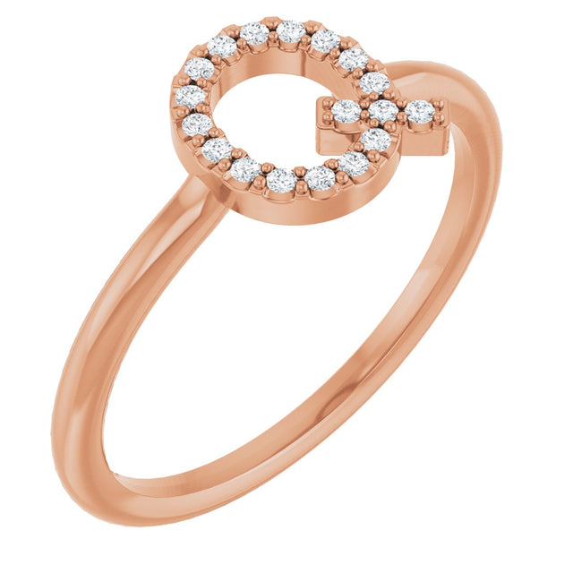 14K Gold Round Natural Diamond Accented Initial Ring - Rose Gold
