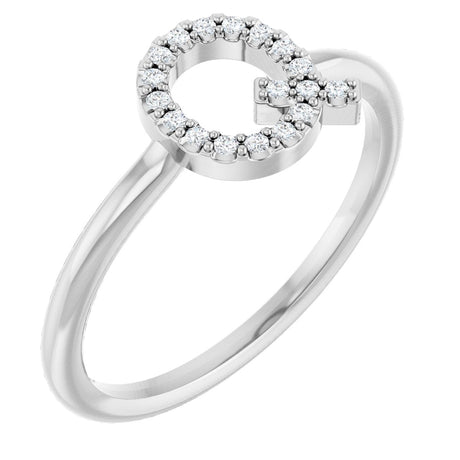 14K Gold Round Natural Diamond Accented Initial Ring - White Gold