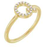 14K Gold Round Natural Diamond Accented Initial Ring - Yellow Gold