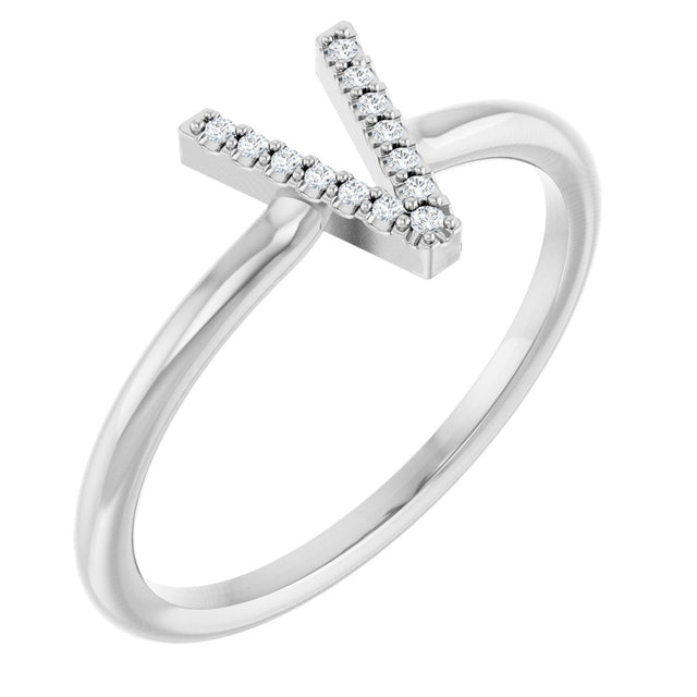 Platinum Round Natural Diamond Accented Initial Ring