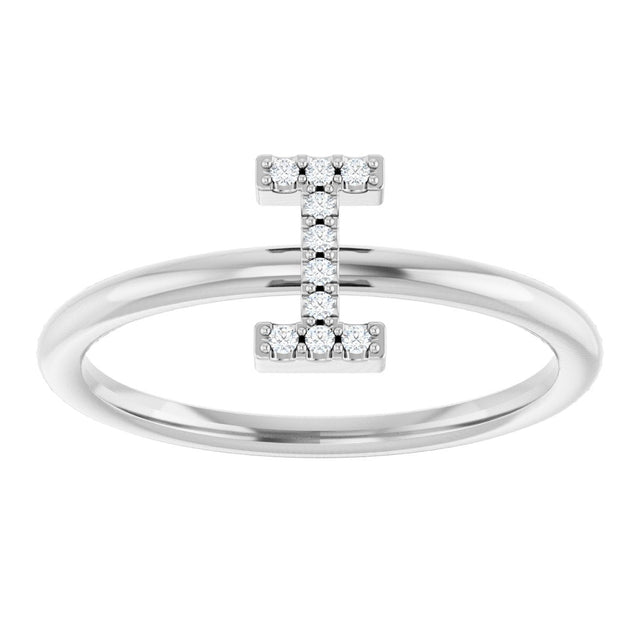 Platinum Round Natural Diamond Accented Initial Ring - view 3