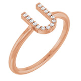 14K Gold Round Natural Diamond Accented Initial Ring - Rose Gold