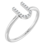 14K Gold Round Natural Diamond Accented Initial Ring - White Gold