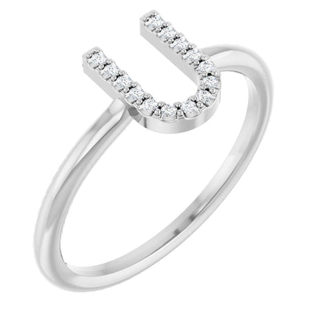 14K Gold Round Natural Diamond Accented Initial Ring - White Gold