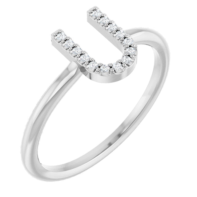 14K Gold Round Natural Diamond Accented Initial Ring - White Gold