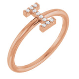 14K Gold Round Natural Diamond Accented Initial Ring - Rose Gold