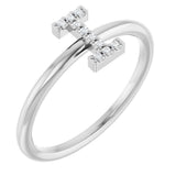 14K Gold Round Natural Diamond Accented Initial Ring - White Gold
