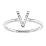Platinum Round Natural Diamond Accented Initial Ring - view 3