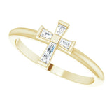 14K Gold Tapered Baguette Natural Diamond Accented Stackable Cross Ring - Yellow Gold - view 5