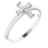 Platinum Tapered Baguette Natural Diamond Accented Stackable Cross Ring