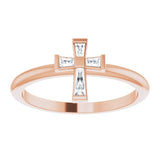 14K Gold Tapered Baguette Natural Diamond Accented Stackable Cross Ring - Rose Gold - view 3