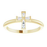 14K Gold Tapered Baguette Natural Diamond Accented Stackable Cross Ring - Yellow Gold - view 3