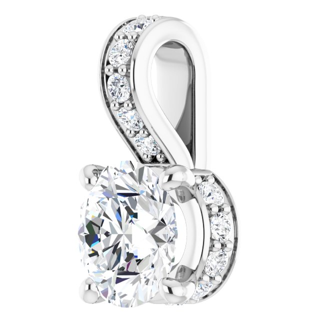 14K Gold Round Lab-Grown Diamond Accented Hidden Halo-Style Pendant - White Gold - view 2
