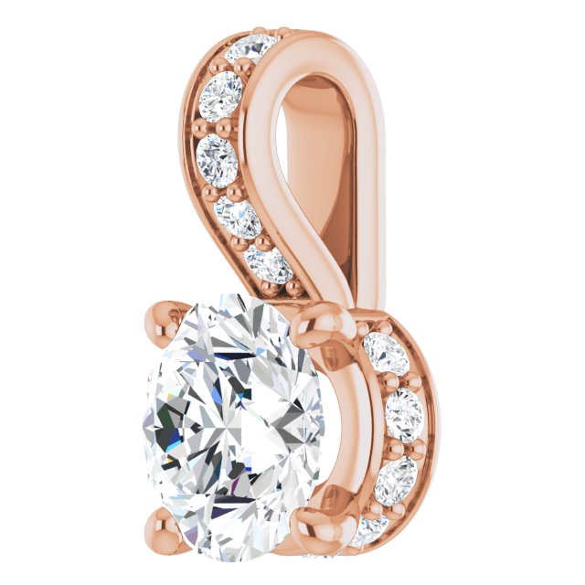 14K Gold Round Lab-Grown Diamond Accented Hidden Halo-Style Pendant - Rose Gold - view 2