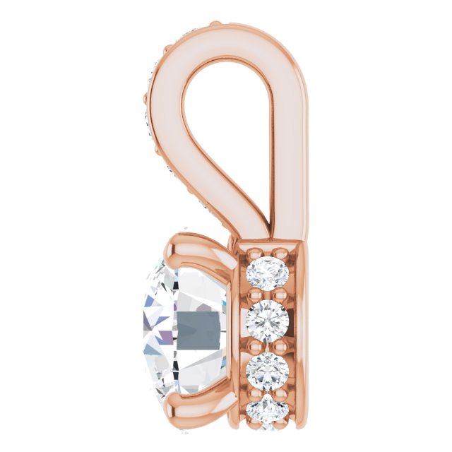 14K Gold Round Lab-Grown Diamond Accented Hidden Halo-Style Pendant - Rose Gold - view 3