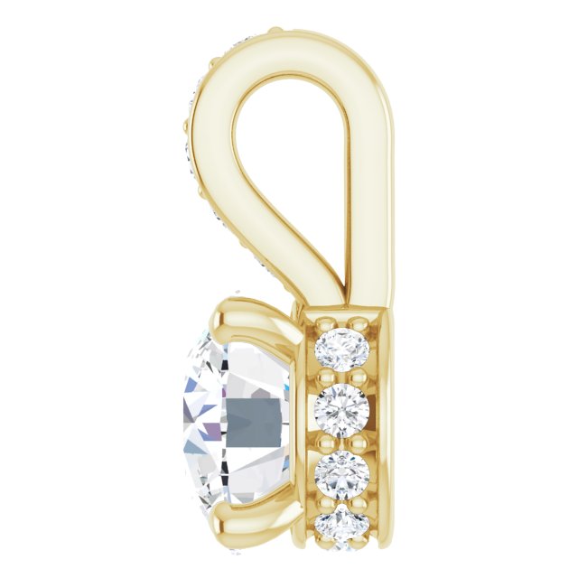 14K Gold Round Lab-Grown Diamond Accented Hidden Halo-Style Pendant - Yellow Gold - view 3