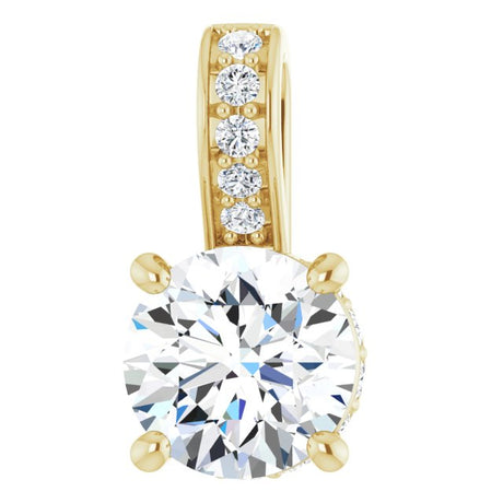 14K Gold Round Natural Diamond Accented Hidden Halo-Style Pendant - Yellow Gold