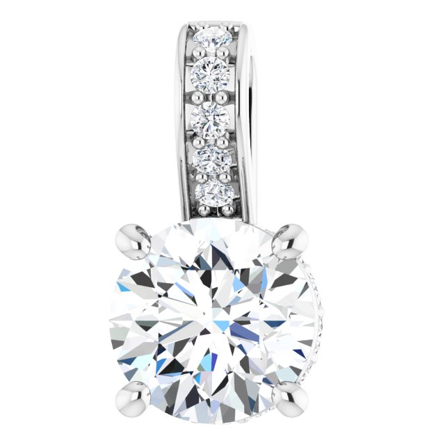 Platinum Round Natural Diamond Accented Hidden Halo-Style Pendant