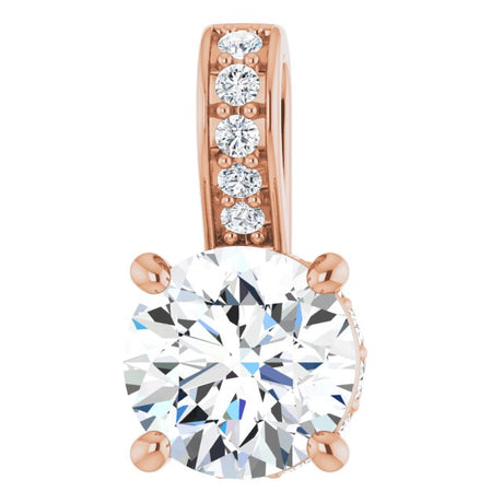 14K Gold Round Natural Diamond Accented Hidden Halo-Style Pendant - Rose Gold