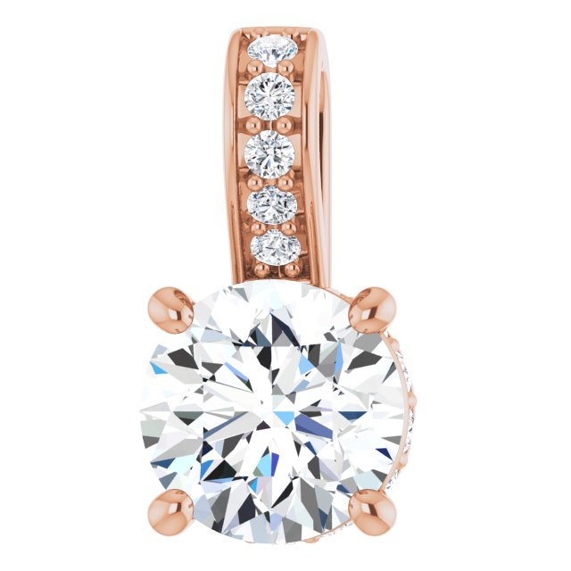 14K Gold Round Natural Diamond Accented Hidden Halo-Style Pendant - Rose Gold