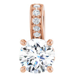14K Gold Round Lab-Grown Diamond Accented Hidden Halo-Style Pendant - Rose Gold