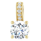 14K Gold Round Lab-Grown Diamond Accented Hidden Halo-Style Pendant - Yellow Gold