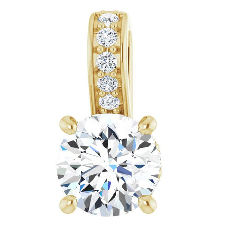 14K Gold Round Lab-Grown Diamond Accented Hidden Halo-Style Pendant - Yellow Gold
