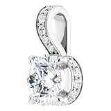 14K Gold Round Natural Diamond Accented Hidden Halo-Style Pendant - White Gold - view 2